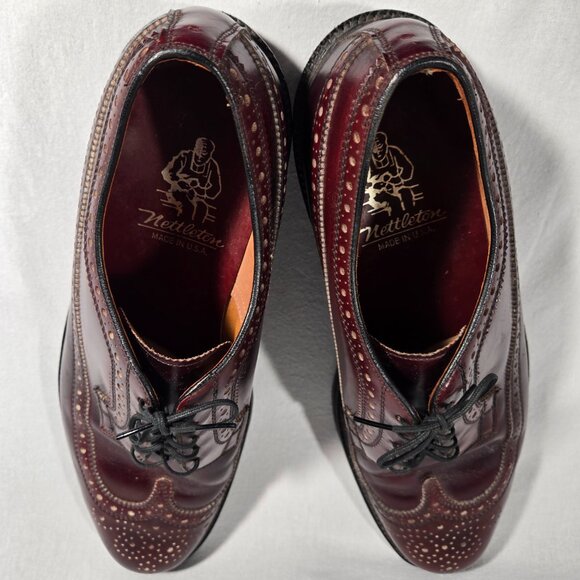 USA Vintage NETTLETON Old Stock Burgundy LEATHER Wingtip Oxford Shoes Size 12 D. - Picture 13 of 17